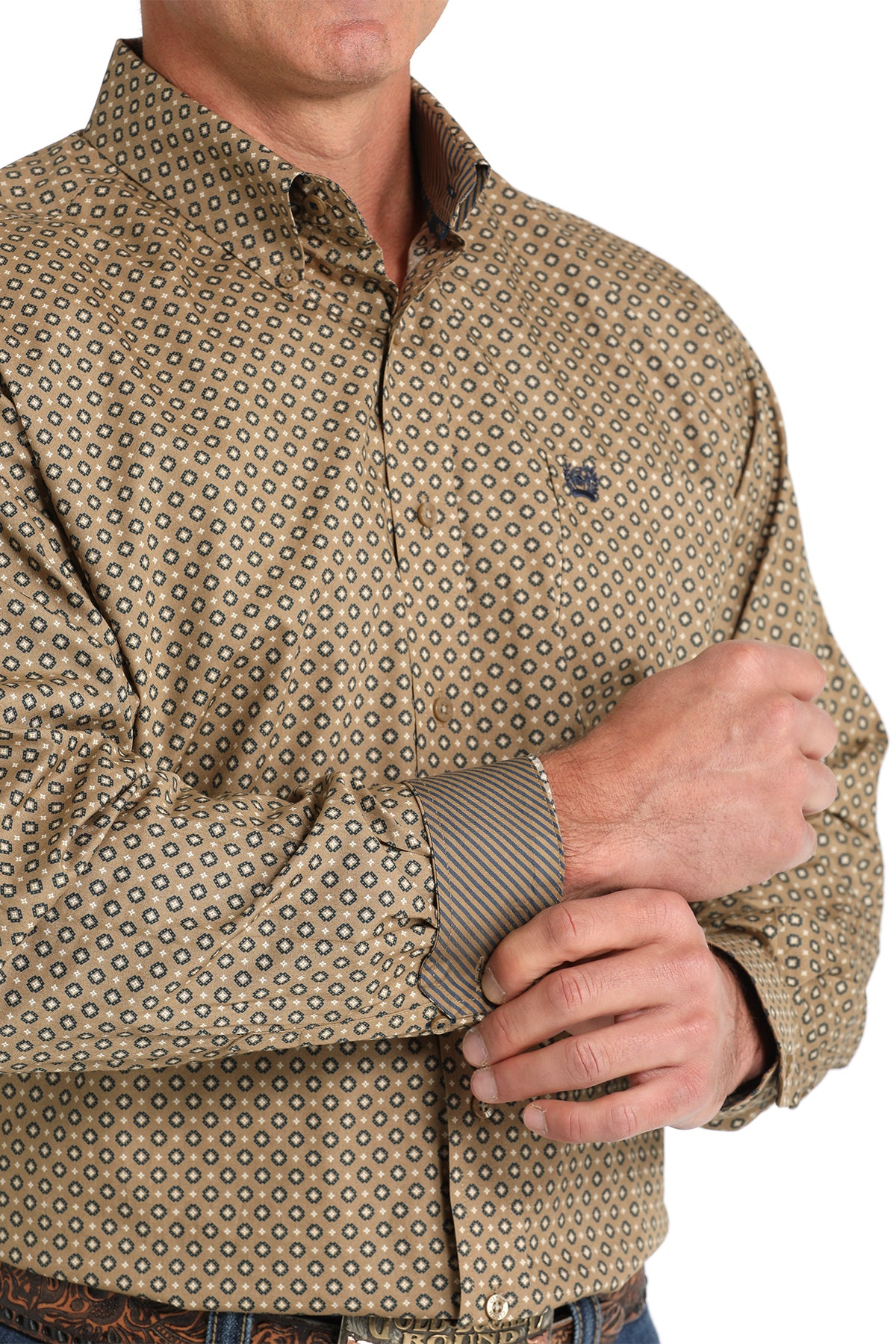 Cinch Men's Navy & Coffee Geo Print Long Sleeve Western Shirt