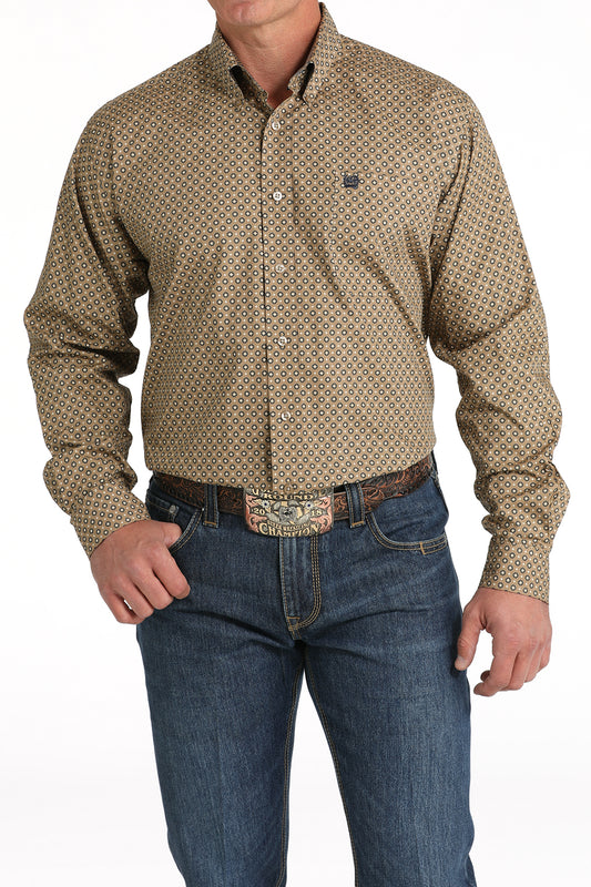 Cinch Men's Navy & Coffee Geo Print Long Sleeve Western Shirt