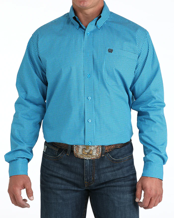 Cinch Men's Classic Fit Button-Down Western Shirt- Blue Geometric
