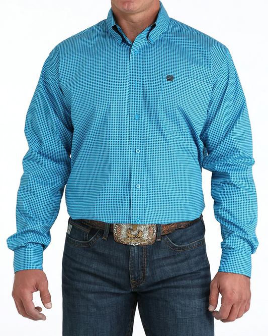 Cinch Men's Classic Fit Button-Down Western Shirt- Blue Geometric