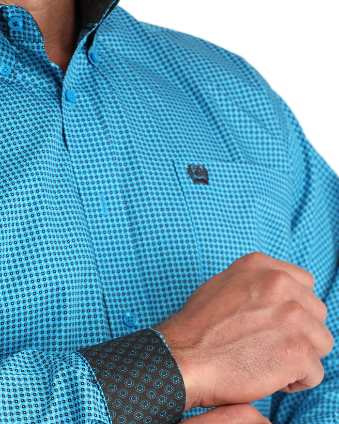Cinch Men's Classic Fit Button-Down Western Shirt- Blue Geometric