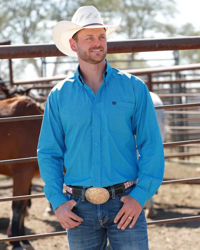 Cinch Men's Classic Fit Button-Down Western Shirt- Blue Geometric
