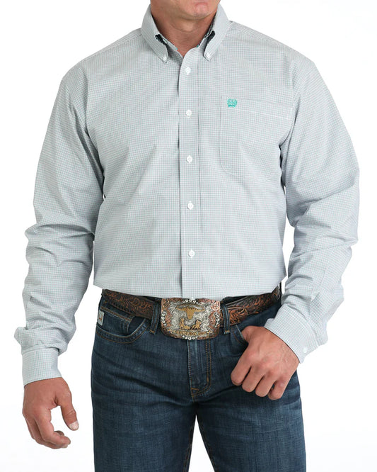 Cinch Men's Classic Fit Button Down Western Shirt- White Plaid