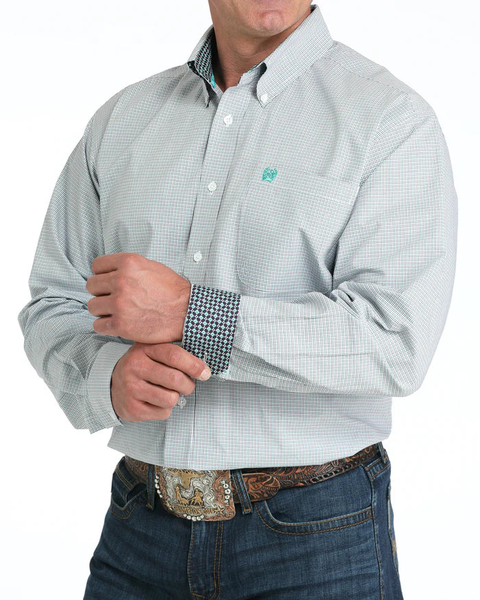 Cinch Men's Classic Fit Button Down Western Shirt- White Plaid