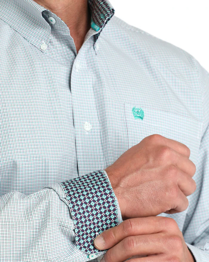 Cinch Men's Classic Fit Button Down Western Shirt- White Plaid