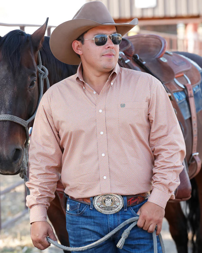 Cinch Men's Classic Fit Button Down Western Shirt- Brown Print