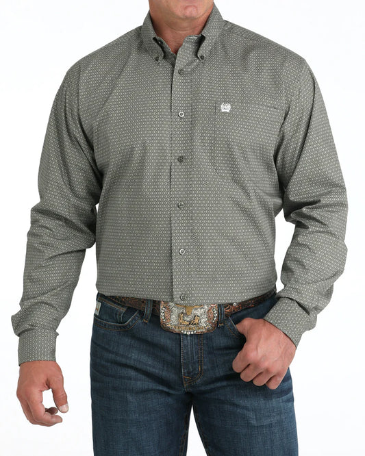 Cinch Men’s Classic Fit Button Down Western Shirt- Olive Print