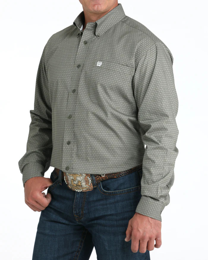 Cinch Men’s Classic Fit Button Down Western Shirt- Olive Print