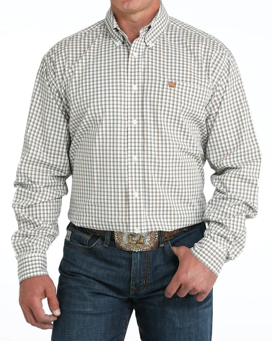 Cinch Men's Stretch Classic Fit Button Down Western Shirt- White Plaid