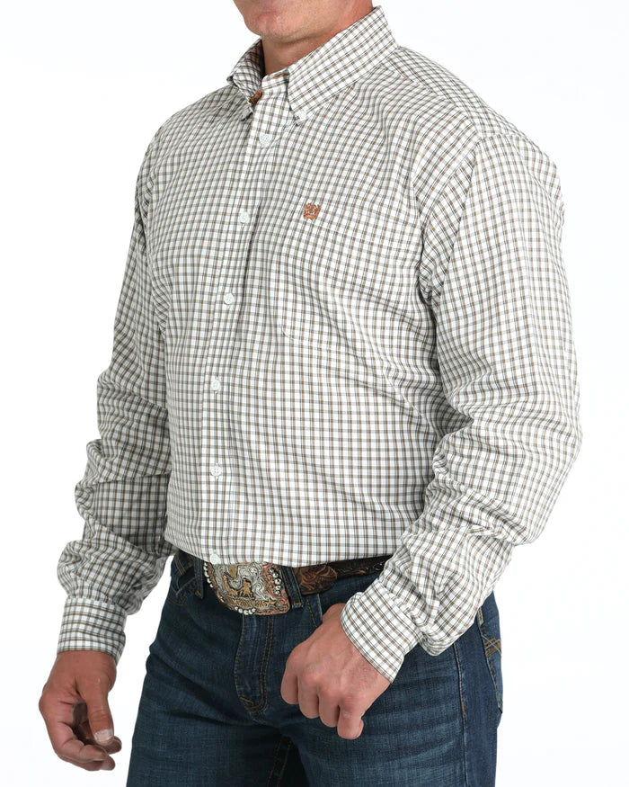 Cinch Men's Stretch Classic Fit Button Down Western Shirt- White Plaid