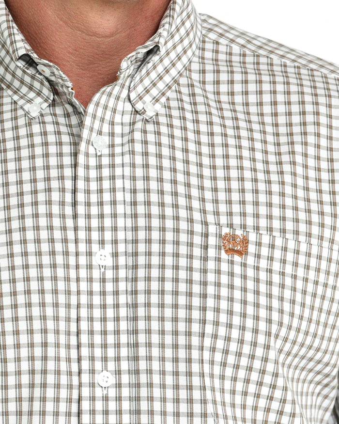 Cinch Men's Stretch Classic Fit Button Down Western Shirt- White Plaid