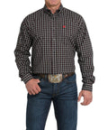 Cinch Men's Stretch Long Sleeve Button Down Black & Red Plaid