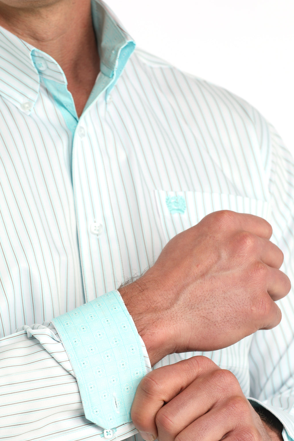 CINCH Men's Long Sleeve Blue & White Striped Button Down