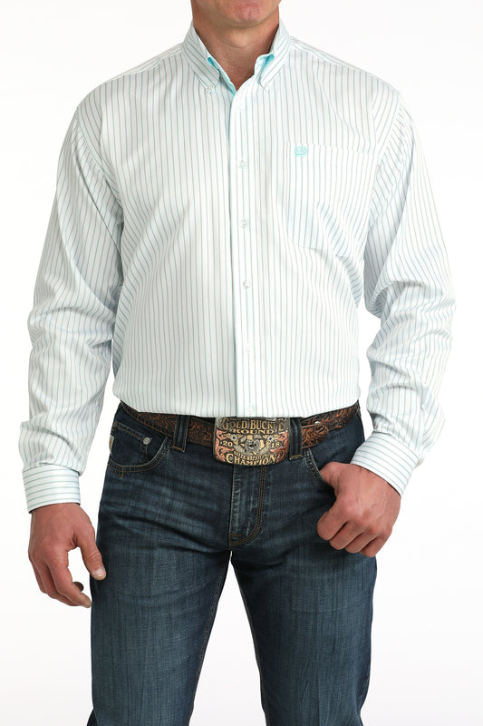 CINCH Men's Long Sleeve Blue & White Striped Button Down
