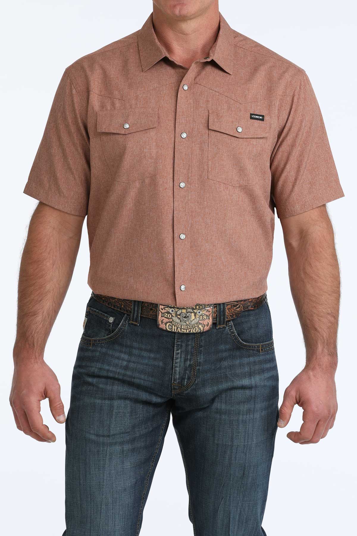 CINCH Brown Short Sleeve Camp Shirt