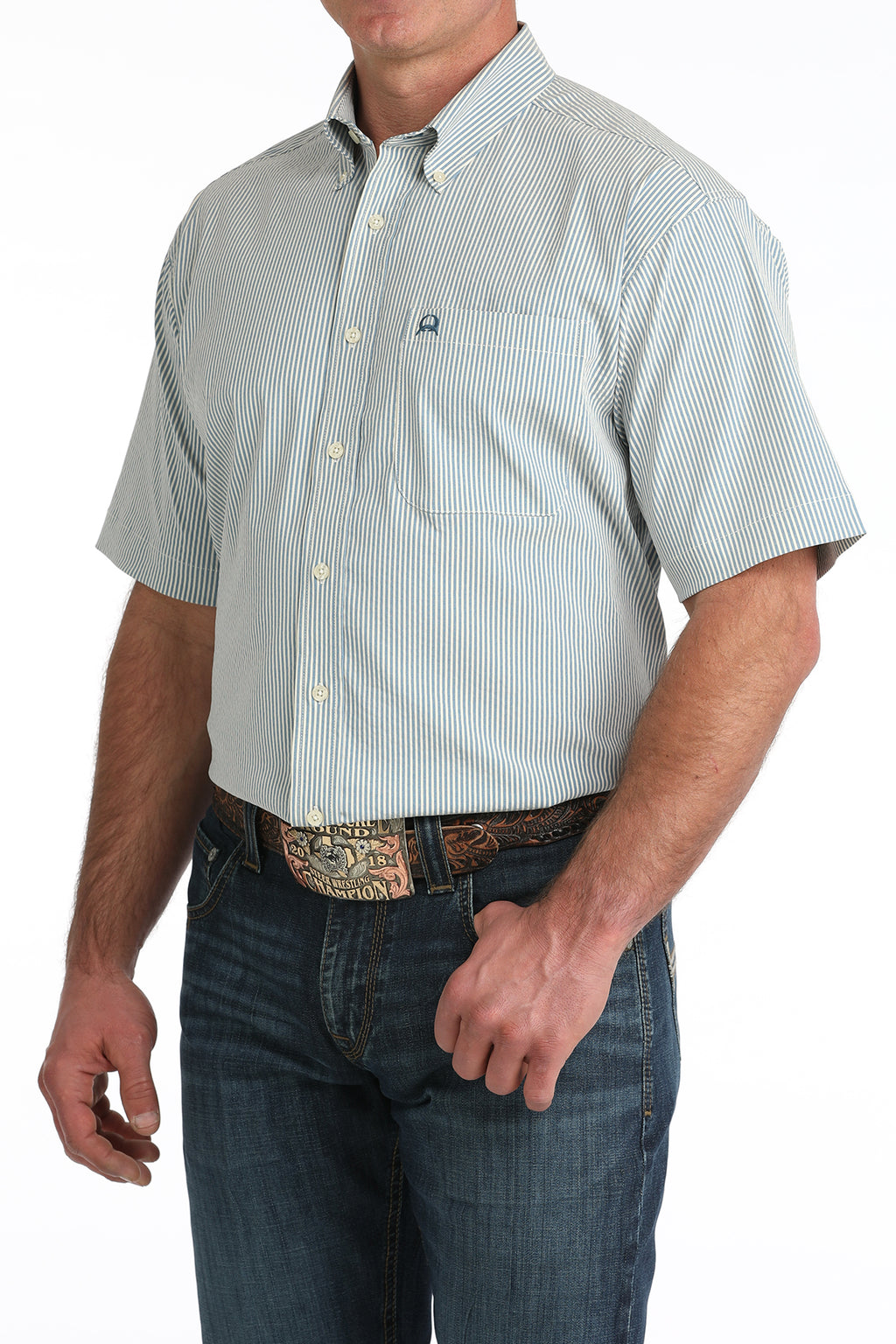CINCH Mens Short Sleeve Blue Striped Arenaflex