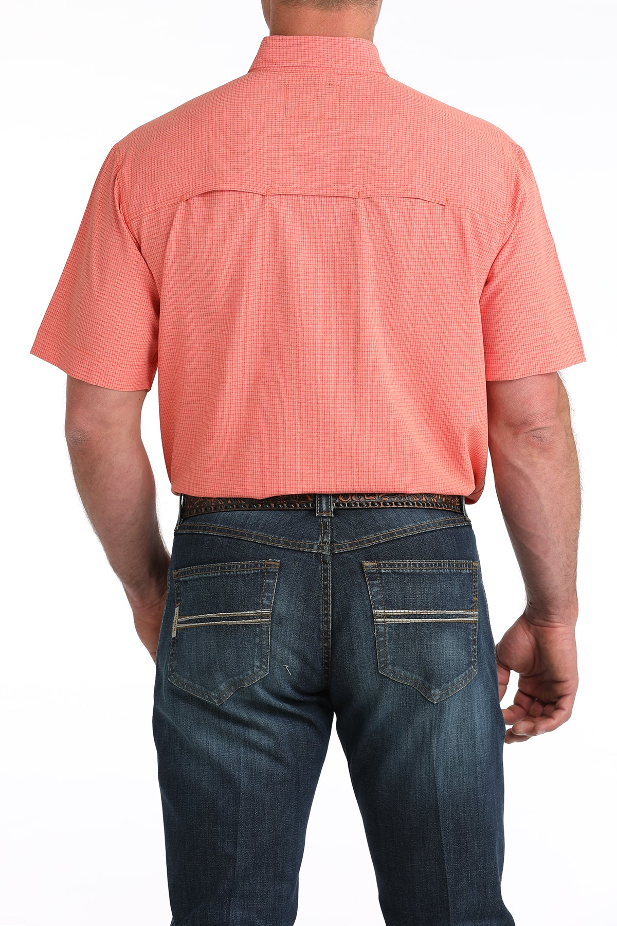 CINCH Mens Short Sleeve Red Plaid Arenaflex Button Down
