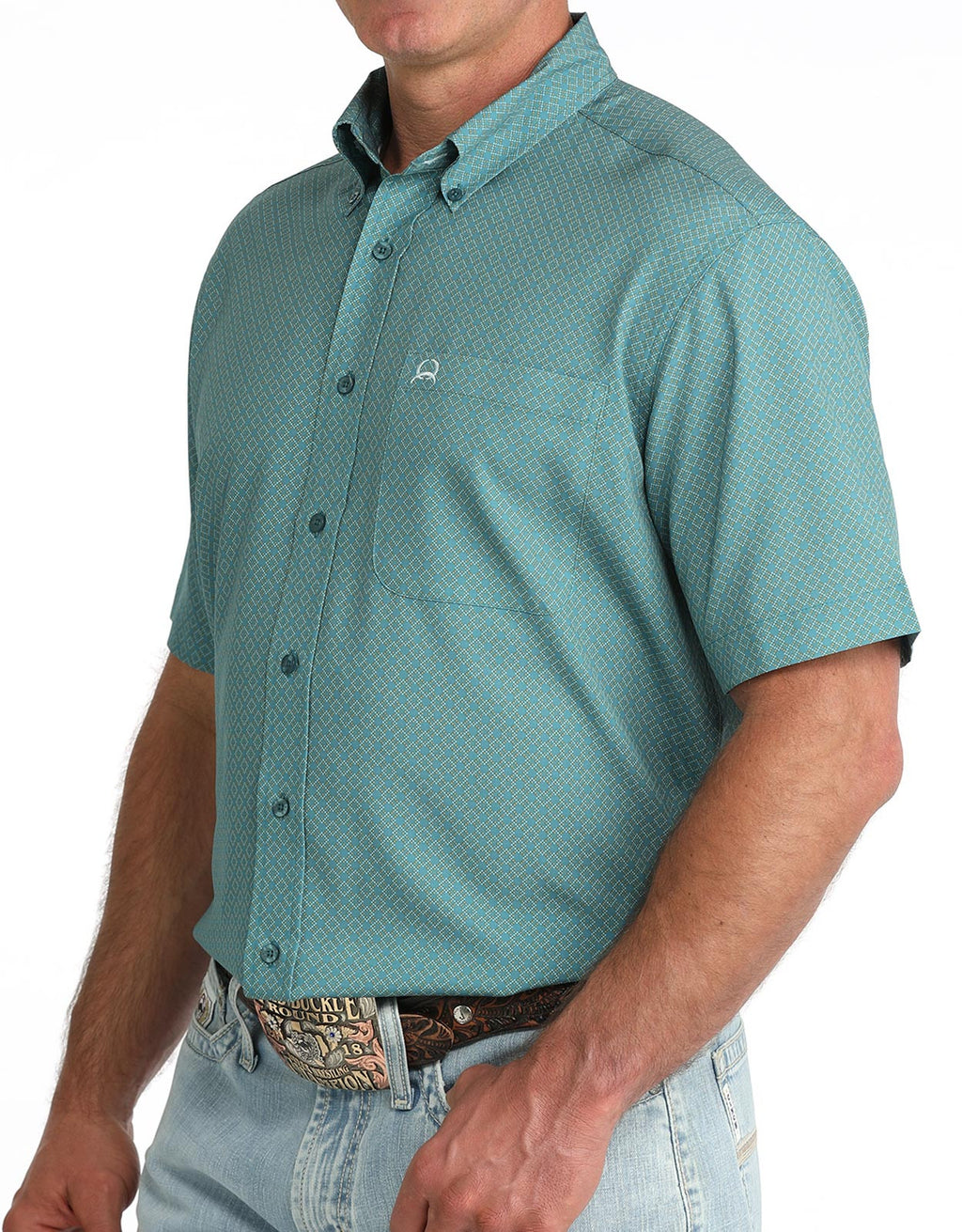 Cinch Men's Arenaflex Short Sleeve Teal Button Down Shirt