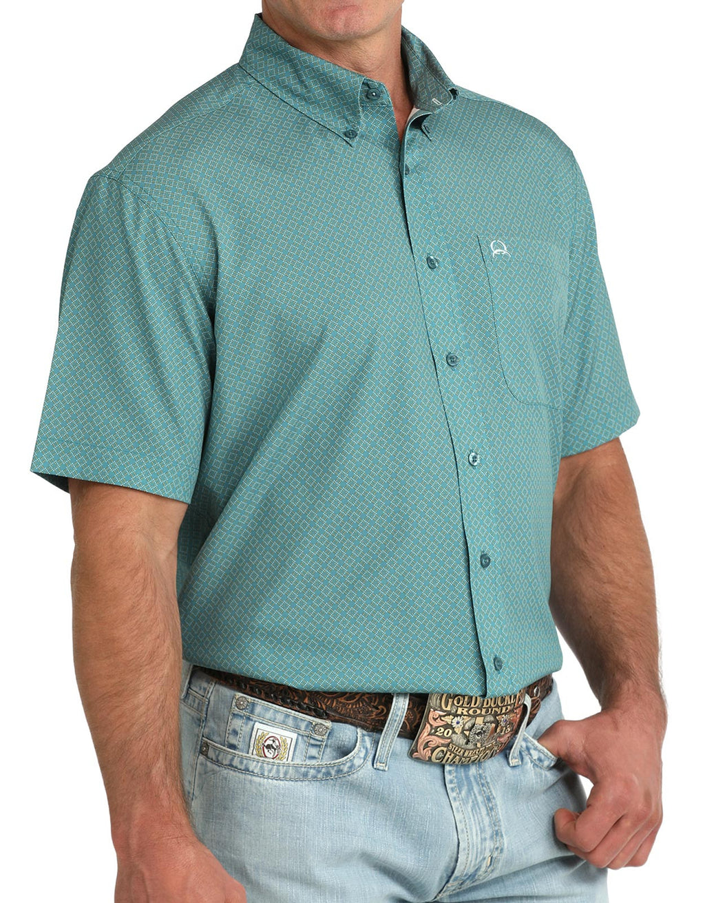 Cinch Men's Arenaflex Short Sleeve Teal Button Down Shirt