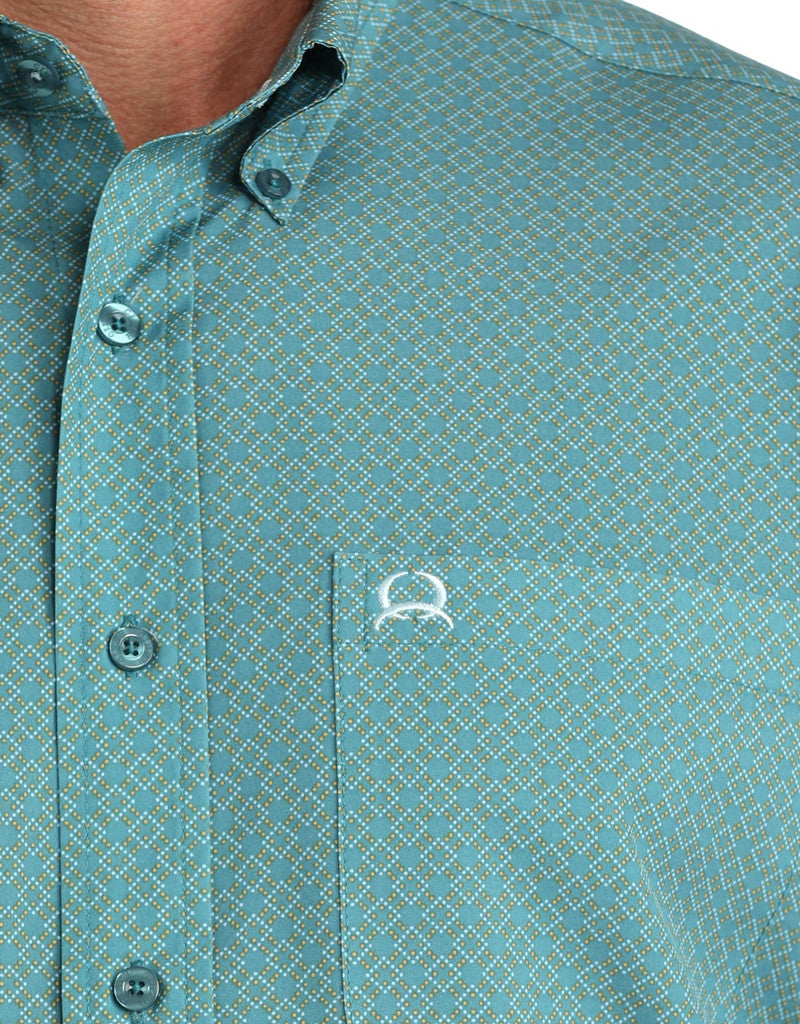 Cinch Men's Arenaflex Short Sleeve Teal Button Down Shirt