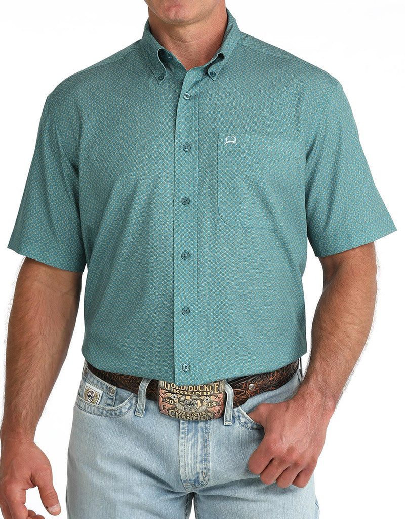 Cinch Men's Arenaflex Short Sleeve Teal Button Down Shirt