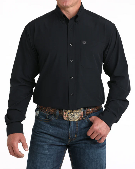 Cinch Men's Solid Long Sleeve Arenaflex Button Down Western Shirt - Black