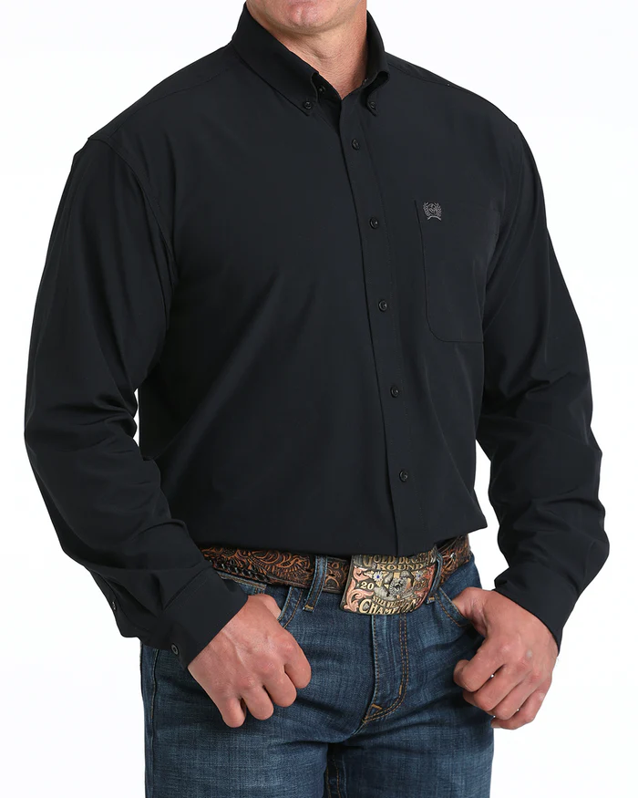 Cinch Men's Solid Long Sleeve Arenaflex Button Down Western Shirt - Black