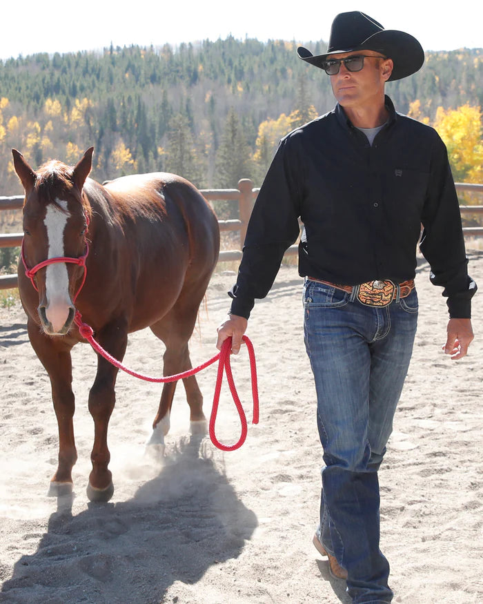 Cinch Men's Solid Long Sleeve Arenaflex Button Down Western Shirt - Black