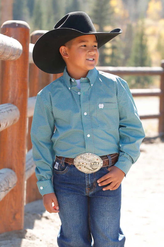 Cinch Boy's Button Down Western Shirt- Turquoise