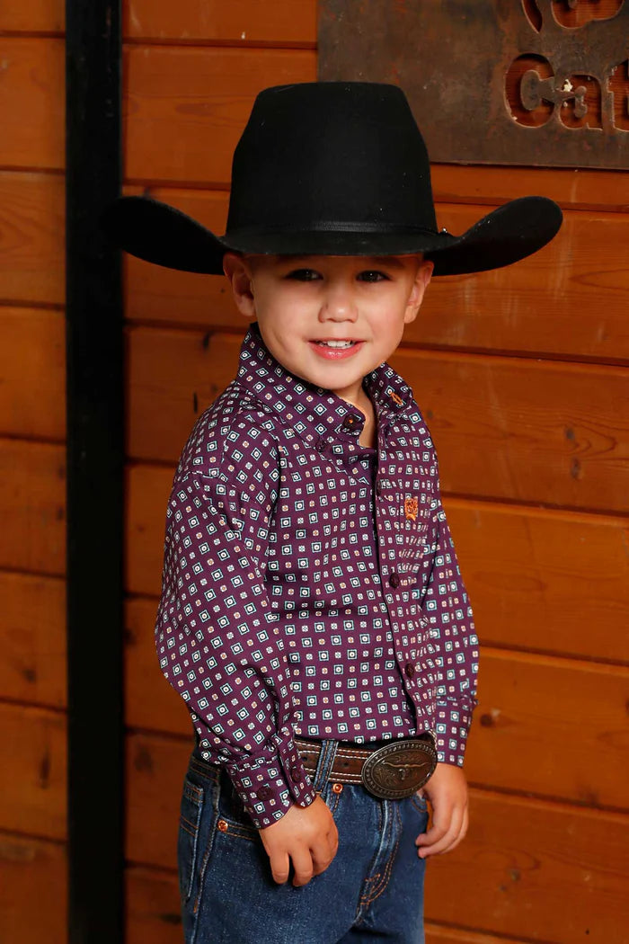 Cinch Boy's Button Down Western Shirt- Purple