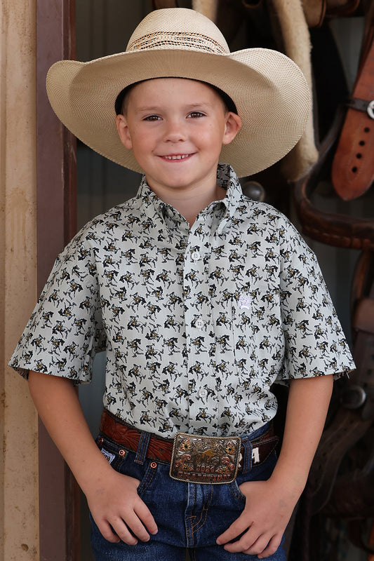 CINCH Boys Bucking Horse Western Print Short Sleeve Shirt