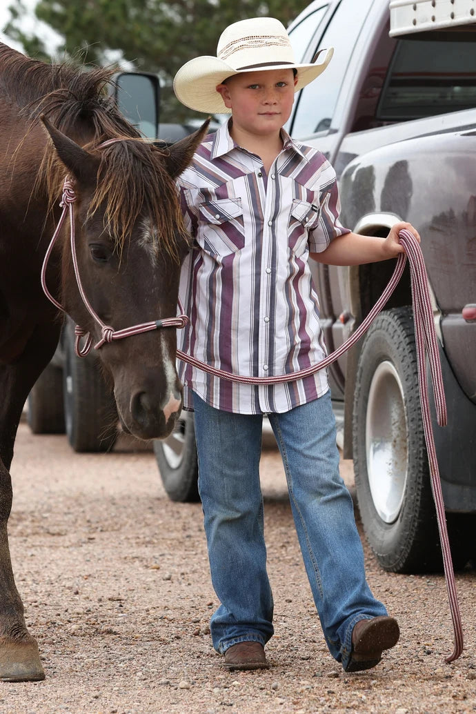 CINCH Boys Stiped Short Sleeve Snap Shirt