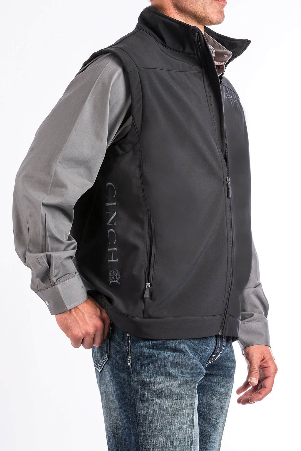 Cinch Men's Black Solid Bonded Softshell Vest