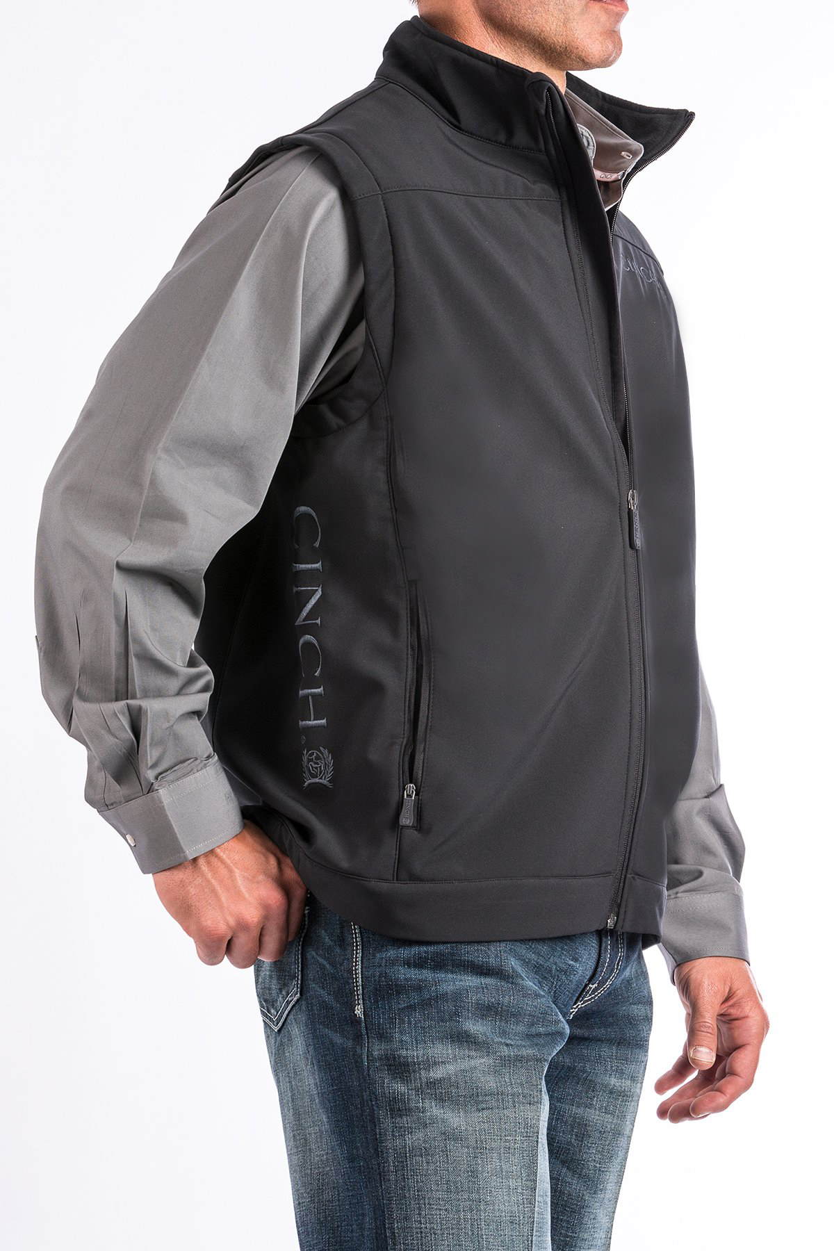 Cinch Men's Black Solid Bonded Softshell Vest