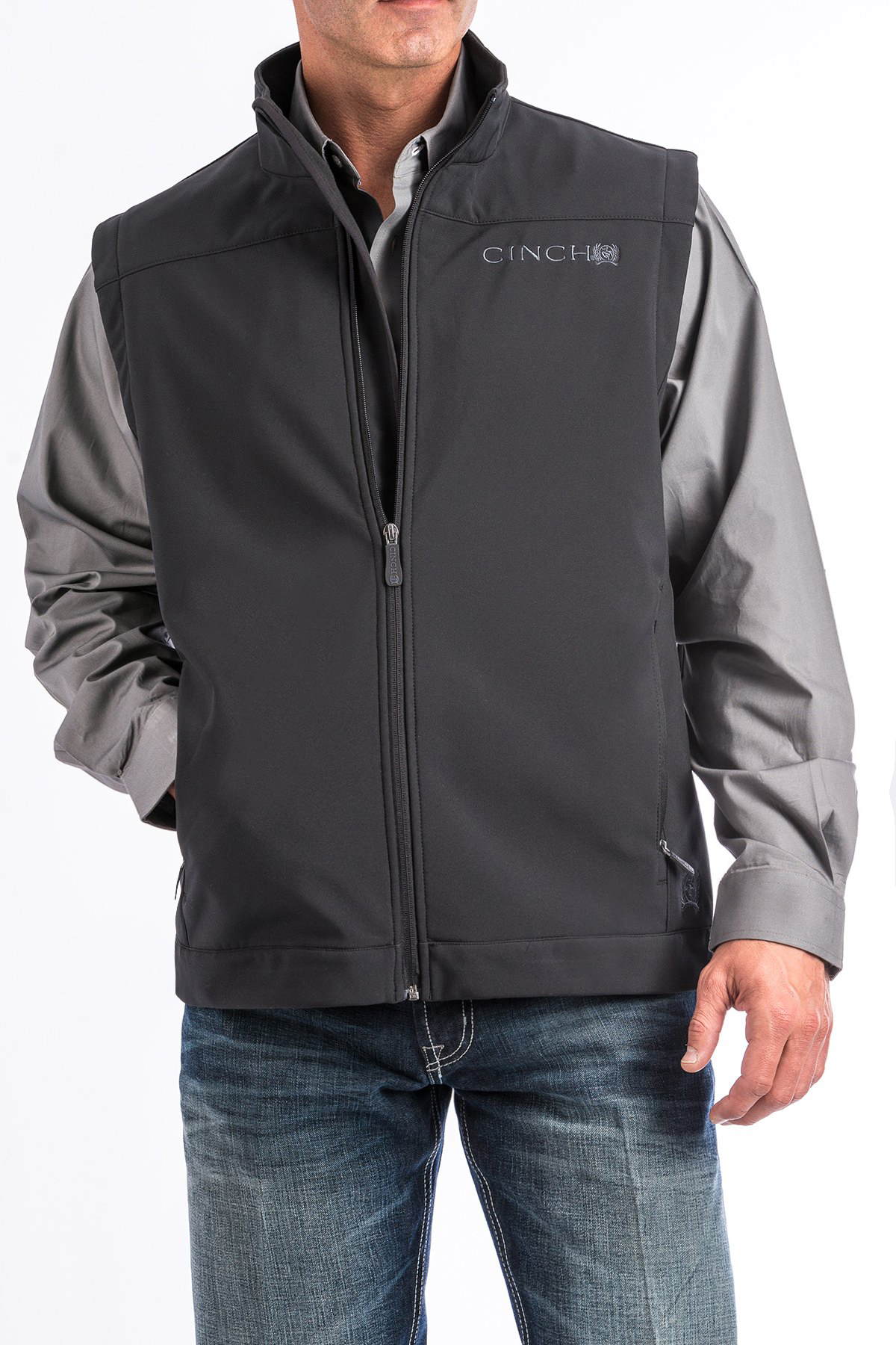 Cinch Men's Black Solid Bonded Softshell Vest