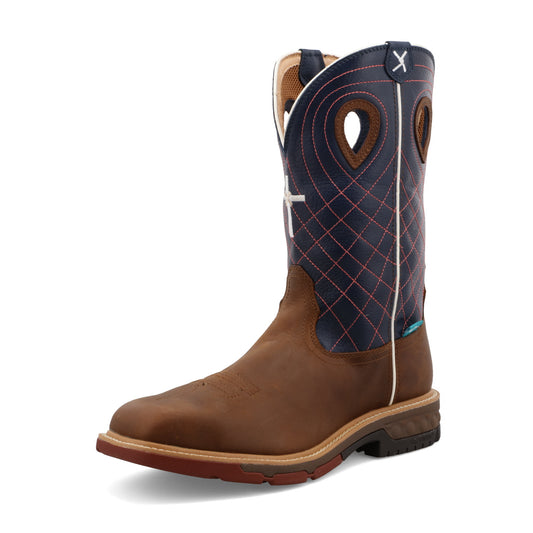 Twisted X 12" Western Work Boot- Mocha & Navy