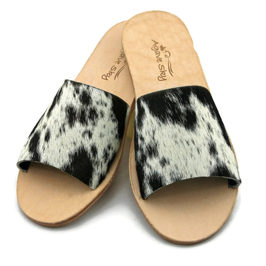 Salt & Pepper Cowhide Sandals