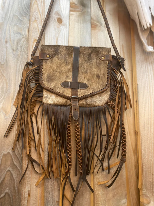 Cowhide Braided Fringe Crossbody