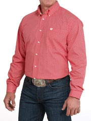 Cinch Men's Long Sleeve Button Down Red Geometric Print