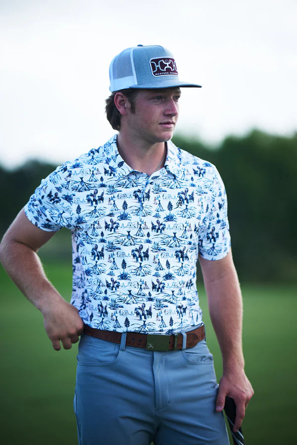 "The Weekender" White w/Comanche Print Polo