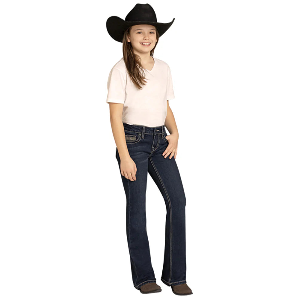Rock & Roll Denim Youth Girl's Aztec Embroidery Dark Wash Bootcut Jean