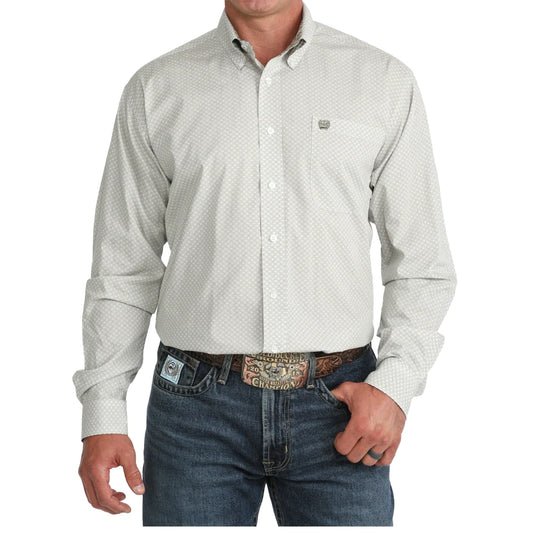 Cinch Olive Green Diamond Print Button Down