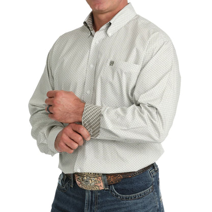 Cinch Olive Green Diamond Print Button Down