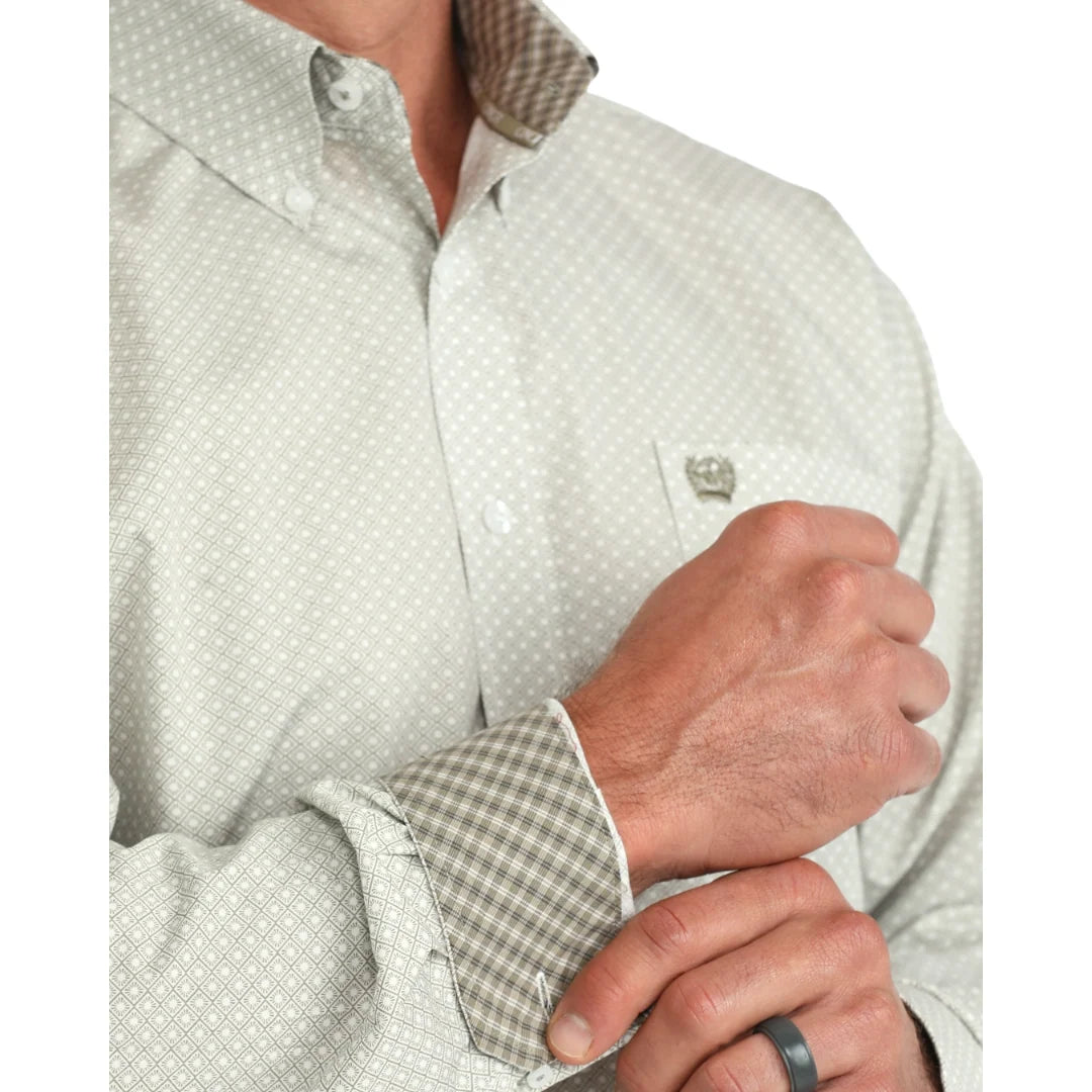 Cinch Olive Green Diamond Print Button Down