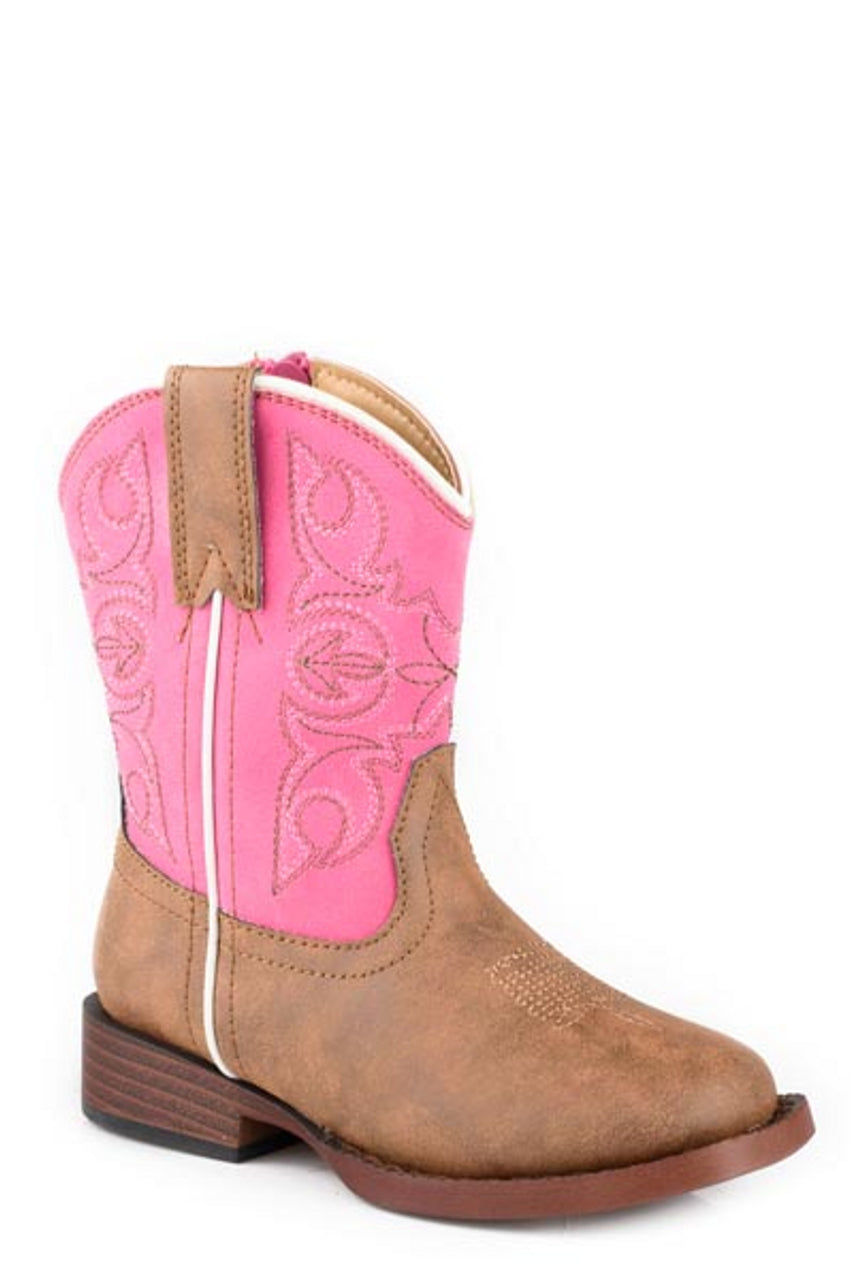 Roper Toddler Girls' Tan & Pink Square Toe Boots