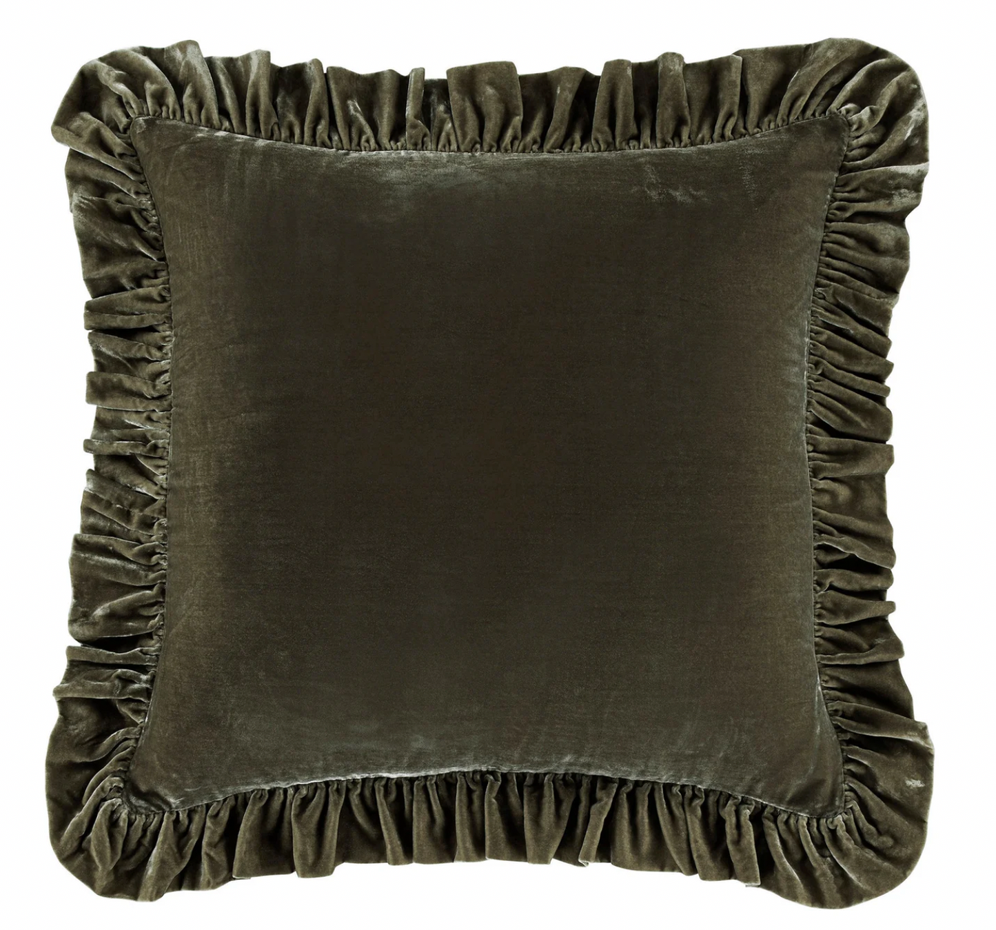 Stella Faux Silk Velvet Ruffled Euro Sham - Fern Green
