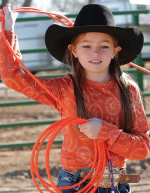 Girl's Long Sleeve Western Print Tee - Copper