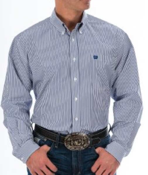 Cinch Mens Blue Stripe Long Sleeve Button Down