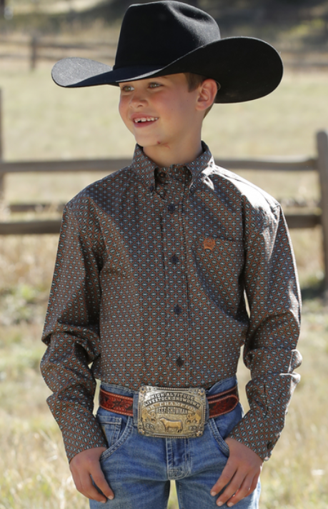 Cinch Boys Brown Geometric Print