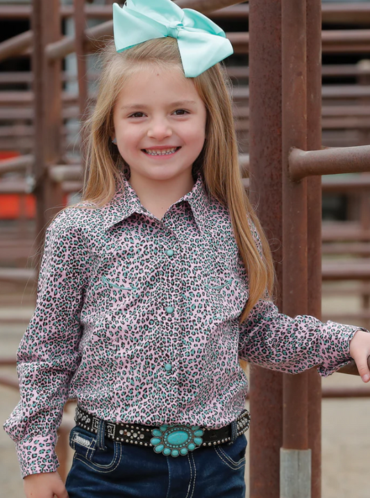 Cinch Girl's Leopard Long Sleeve Button Up Shirt